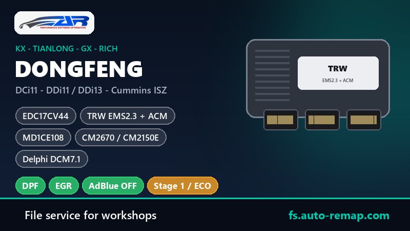 Dongfeng ECU guide: DCi11 with Bosch EDC17CV44, DDi11 and DDi13 with TRW EMS2.3 plus ACM, Cummins CM2670 and Delphi DCM7.1
