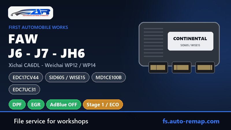 FAW J6, J7 and JH6 ECU guide: Bosch EDC17CV44 with Xichai CA6DL and Continental SID605 WISE15 with Weichai 12.8 L