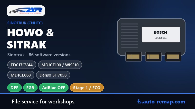 Howo and Sitrak (Sinotruk) ECU guide: Bosch EDC17CV44, MD1CE100 WISE10, MD1CE868 and Denso SH7058 - DPF, EGR and AdBlue OFF