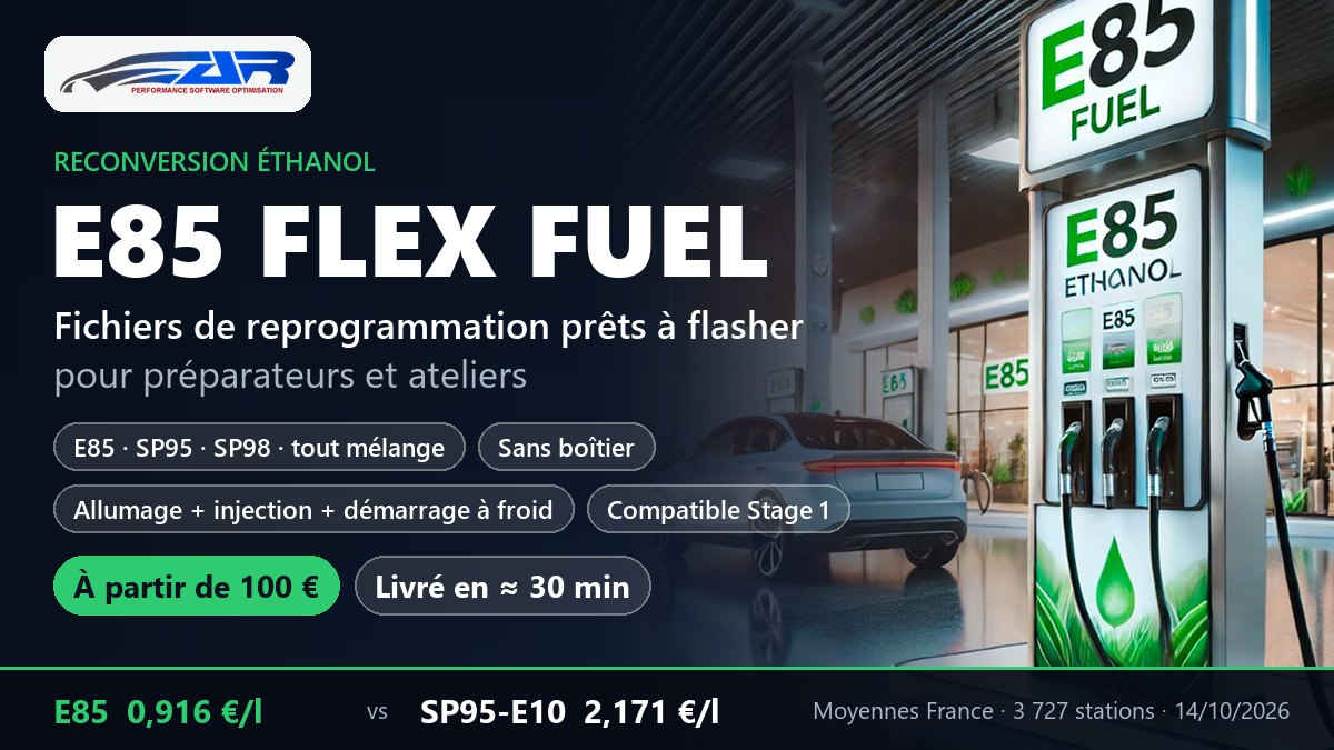 Fichier de reprogrammation E85 Flex Fuel pour préparateurs : E85, SP95, SP98 ou mélange, sans boîtier