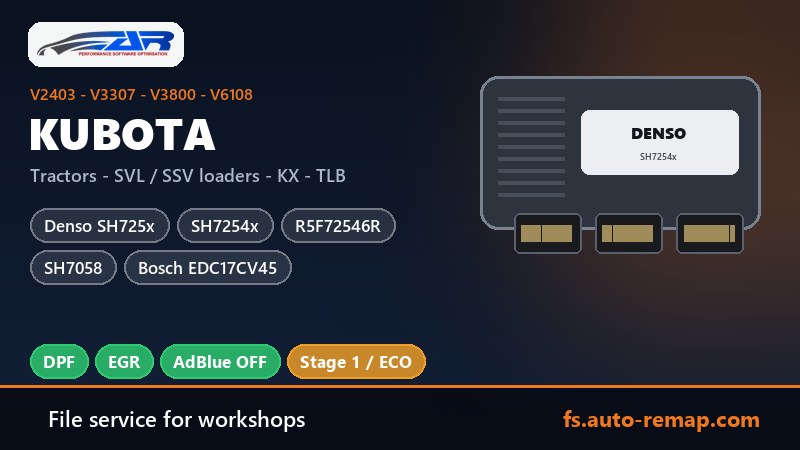 Kubota ECU guide: Denso SH725x, SH7254x, R5F72546R, SH7058 and Bosch EDC17CV45 on V2403, V3307, V3800 and V6108 engines - DPF, EGR and AdBlue OFF